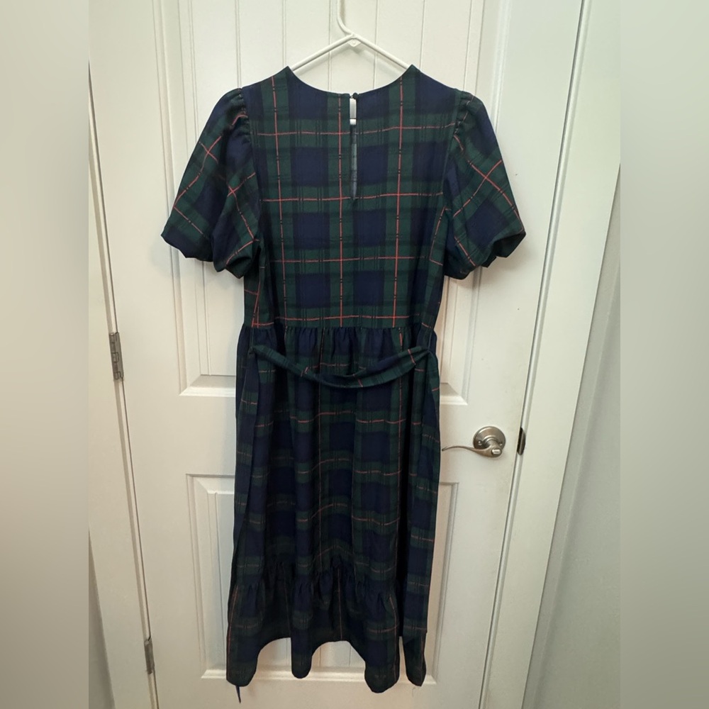 Sugar Lips Plaid Dress – XS | Green & Navy Preppy Midi Dress #E